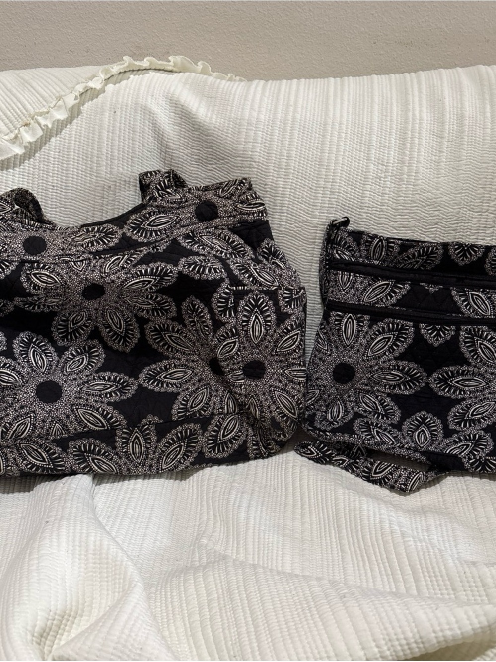 Vera Bradley Black Floral Pattern Tote and Crossbody Set